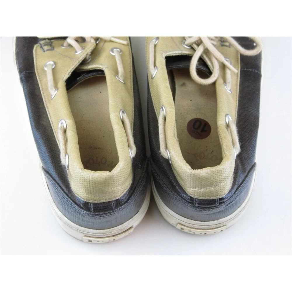 Polo Ralph Lauren Sz 10 Boat Shoe Gray Coated Canvas Men Lace Up Lander Medium‎